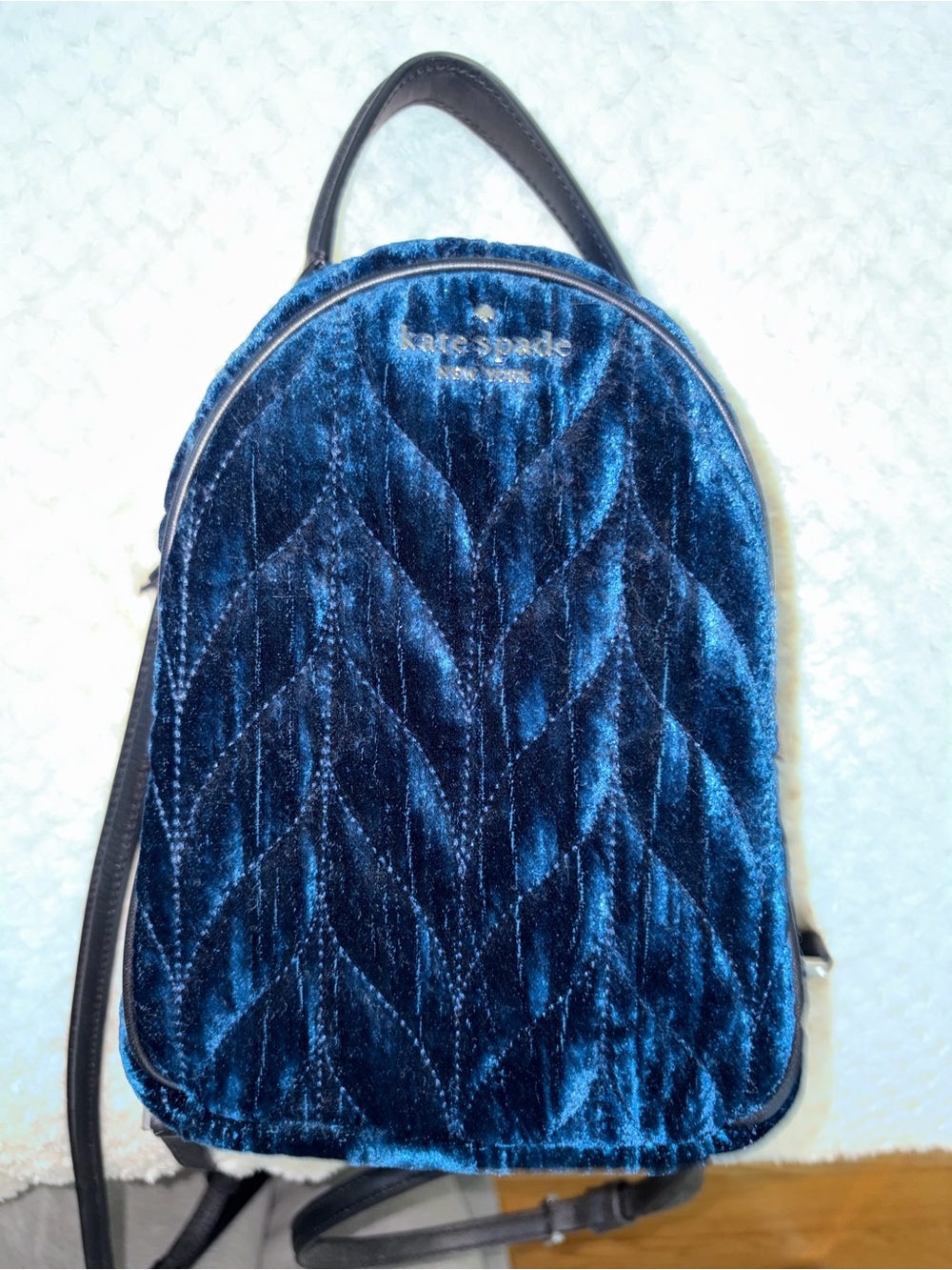 kate spade Quilted Velvet Mini Backpack - Deep Navy - Picture 2 of 6